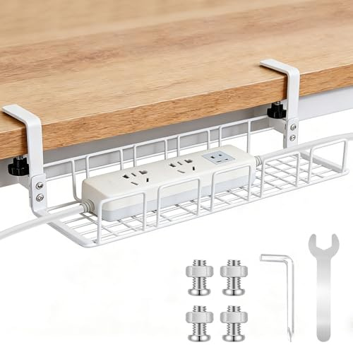 Plateau de Gestion des câbles sans perçage,Plateau de câbles avec Pince pour Gestion des Fils de Bureau,Rangement Cable Bureaus,Support de câbles d'ordinateur pour Bureau,Maison (1 Pièces -Bianco)