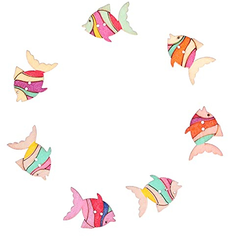 YDuupxe 50pcs Fish Pattern Wooden Buttons for Kids Crafts Colorful Deco with Poplar Material Ideal for Sewing Projects and DIY Accessories