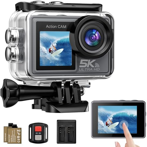 Ruycllo Action Cam 5K 4K60FPS, 50MP 30M/98FT wasserdichte Unterwasserkamera mit EIS, WiFi, 170° Ultra-Weitwinke Action Kamera mit Zubehör Set Without a microSD Card für Fahrrad, Schnorcheln, Motorrad
