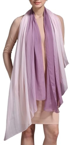 Prettystern Xxl Sciarpa Foulard Stola Donna Cerimonia Batik Tie-dye Sfumatura Colore Pura Seta Viola/Viola Chiaro