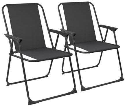 Harbour Housewares Klappbare Strandstühle aus Metall - Schwarz - 2X Tragbar Leicht Erwachsene Draussen Camping Garten Angeln Sonnenliege Sitz