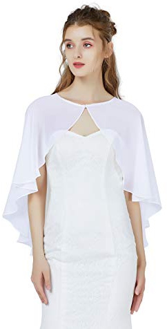 BEAUTELICATE mantello da donna Cape Chiffon Stola sciarpa retrò Bolero 1920s buste per matrimonio sposa abito da sera abito da sposa Feste Gala Stile lungo, bianco. Taglia unica