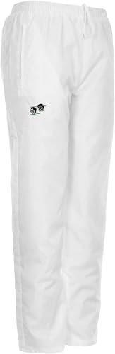 Mega_JumbleSale® Adult Waterproof Bowling Trousers White Logo Bowls Lawn Elasticated Waist Green Sport Outdoor Bottoms Pants (XXL, White)