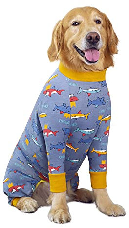 Hunde-Rehabilitationsanzug nach Operationen, weiche, langärmelige Hunde-Neuter-Shirt, konische Alternativen, verhindert Lecken, chirurgische Einteiler für große und mittelgroße (XL, Hai)