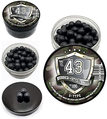 Rubber-Steel Balls in 43 Calibre - 100 pezzi S-Type Proiettili di qualità premium Palloni da vernice in gomma dura in acciaio 1,8 grammi Munizioni pesanti per pistole di autodifesa e casa in .43 Cal.
