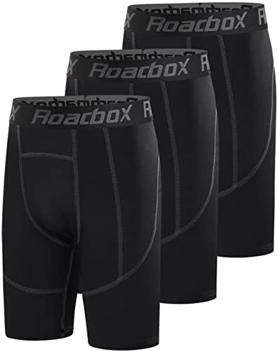 Roadbox Youth Boys Compression Shorts - Spandex Athletic Kids Running Compression Underwear for Basketball Baseball Soccer Black