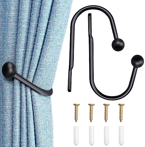 DAWRIS 2 Stück Raffhalter Gardinen Metall Vorhang Raffhalter Haken Dekorativer Wandmontage Raffhaken für Schlafzimmer Wohnzimmer Bäder Küchen Büros Esszimmer Cafés Zylindrischer Kopf Schwarz