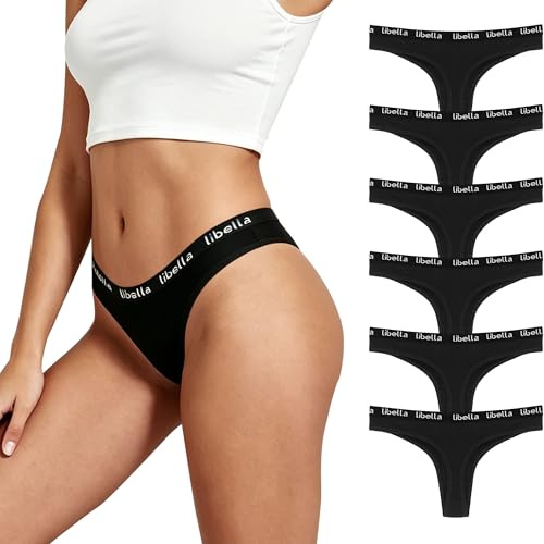 Lakpoau Perizoma Donna Cotone Mutande Brasiliana Slip a Vita Bassa Tanga Comodo Traspirante Sportivo Set Intimo Mutandine Multipack Thong da 6 Pezzi Nero BL L