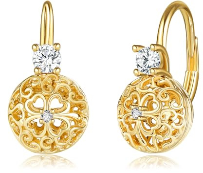 POPLYKE Goldklee Ohrringe 925 Sterling Silver Leverback Shamrock Damen Geschenke