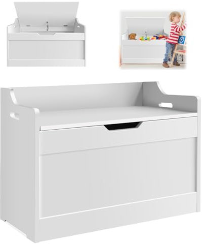 Storage Chest Blanket Box | Wooden Storage Bench Chest | Large Wooden Trunk with Safety Hinge and Lid | Toy Box for Bedroom, Hallway or Kids Room | Easy Assembly and Clean | Modern Style, White