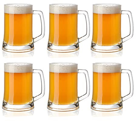 Boccali di vetro da birra classici e tradizionali Grande boccale da birra 17 once Grandi tazze in vetro con manico Bicchieri da birra da un litro Bicchieri da birra riutilizzabili Confezione da 6 bocc