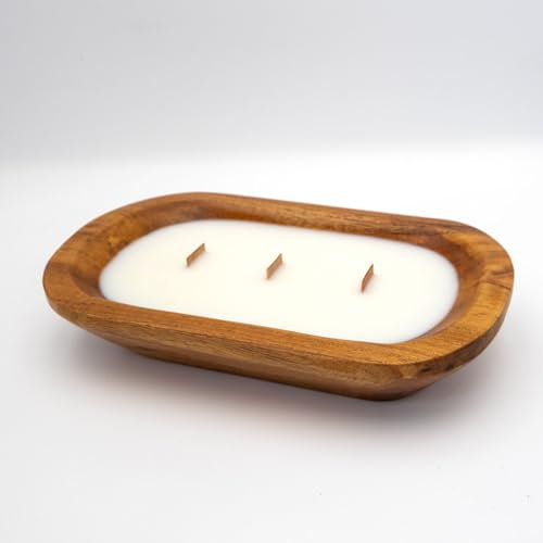 Wooden Bowl Candle 3 Wick – Toasted Coconut Scented - Soy Wax - Hand Poured - 100% Biodegradable