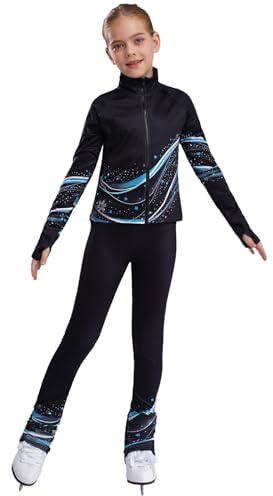 Fldy Conjunto de patinaje artístico para niñas, chaqueta térmica cálida, leggings térmicas para patinaje artístico, traje de entrenamiento para patinaje sobre hielo para niños, traje deportivo, ropa
