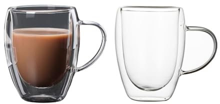 LoveFirst 2x150ml Tasses à Café Transparentes Tasse Cappuccino Verre Double Paroi Avec Manches Tasses en Verre Borosilicate pour Thé,Boissons Chaudes ou Froides,Lattes,Jus Lait,Espresso,Bière