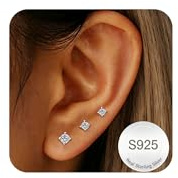 DORANA 3 Pairs 925 Sterling Silver Stud Earrings for Women Hypoallergenic Silver Studs Earrings Dainty Small Cubic Zirconia Dot Stud Earring Tiny Cute Earring Set for Multiple Piercings