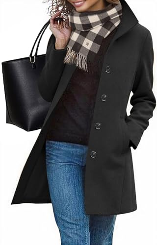 RITOSTA Cappotto Donna Invernale Elegante Lungo Cappotti Autunno Caldo Giacca Casual di Moda Giubbotto da Collo Trench Coat con Bottoni(Nero,XL)