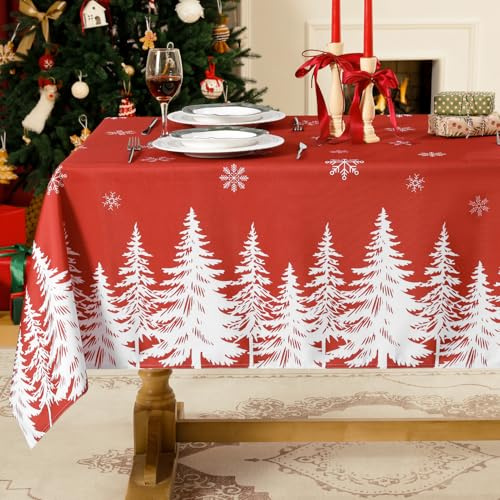 Softalker Christmas Table Cloth Red Large Xmas Tablecloth Rectangular 137x274 cm Wipe Clean Table Cover Water Resistant Washable Tablecloths for Party Dining Winter Decorations Holiday Gathering
