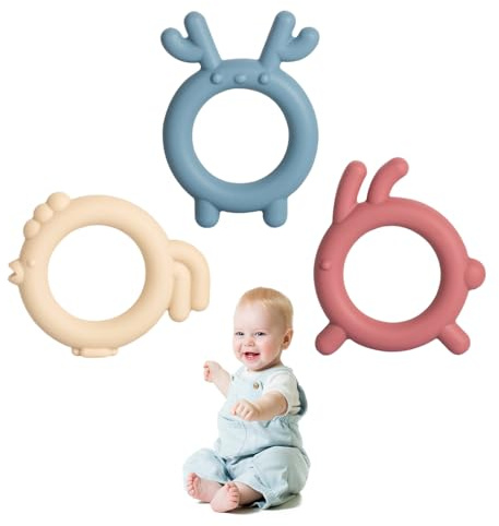 Anelli per la dentizione, massaggia gengive neonati per il sollievo dal dolore da dentizione, massaggiagengive refrigerante, Giocattoli da mordere per bambini, Serie di animali