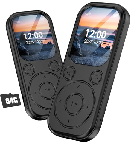 Olycism 64 GB MP3-Player mit Bluetooth 5.3, tragbarer Musik-Player mit HiFi-Klangqualität und FM-Radio, 300 mAh Akku, inkl. eingebauten Lautsprechern, geeignet für Sport, Reisen, Schwarz