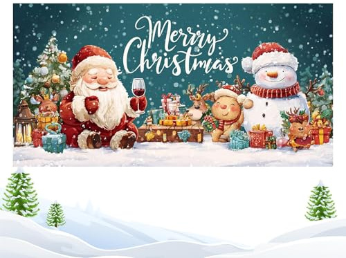 Banner Decorativo Per Porta Del Garage Di Natale | 396x183 cm Decorazioni Per Le Feste - Tela Per Natale | Per Esterno E Interno Festa Portico Cortile Parete Casa Patio