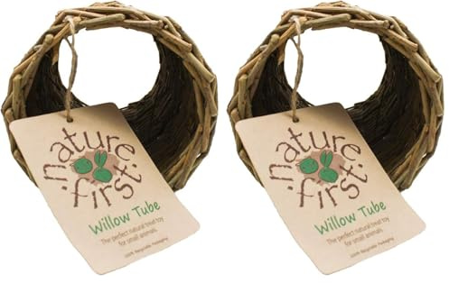 HAPPYPET Small Willow Tube for Small Animals 100% Natural Gnawing Nibbling Interactive Lightweight Indoor Long Lasting Pet Treat Hideaway Toy (Pack of 2)