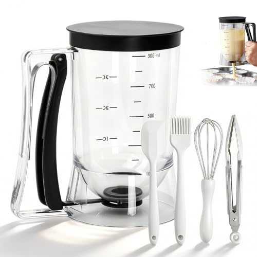 Dispenser per pastella per pancake, dispenser per pastella per cupcake con pennello per olio, raschietto, frustino per uova e clip per un controllo preciso delle porzioni, strumento di cottura per