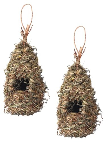 UKCOCO Nid D'oiseau Artisanal Tissé la Main en Herbe, Léger et Suspendu, 2 Pièces, Maison pour Colibris et Moineaux, pour Balcons et Patios
