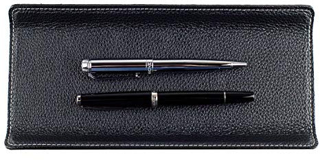 DELMON VARONE - Federschale aus Premium Leder Soft Grain schwarz - Echtleder Stiftablage für Kugelschreiber und Füller - Elegante Stifteschale mit schwerer Metalleinlage für Schreibtisch und Büro