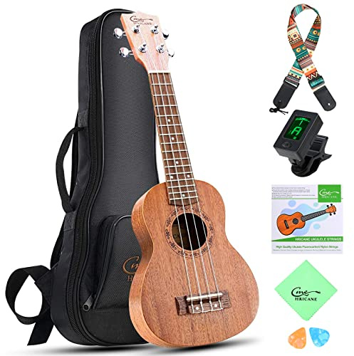 Hricane Ukelele soprano de 21 pulgadas, ukelele de caoba para adultos y niños principiantes con funda y cuerdas