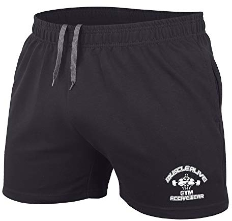 Muscle Alive Hombres Culturismo Gimnasio Rutina de Ejercicio Pantalones Cortos Terry Algodón 5 Man Negro L