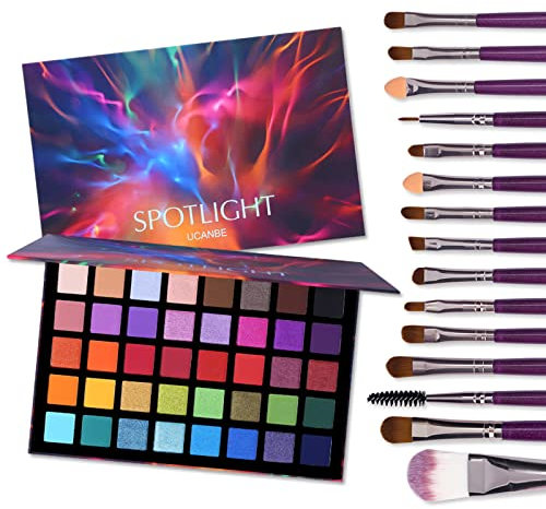 UCANBE Fard à Paupières 40 Couleurs avec 15 Pinceaux - Palette Maquillage Yeux Longue Durée - Palettes de Maquillage Shimmer Matte Hautement Pigmentées