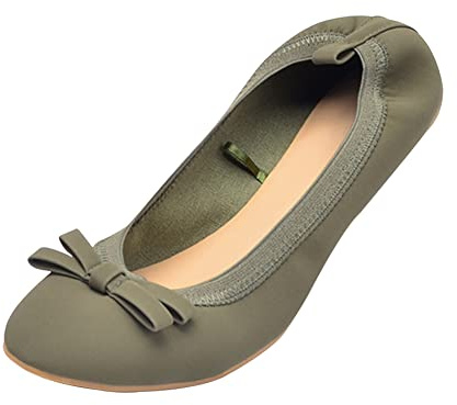 ERLINGO Ballerine da donna, pieghevoli, con fiocco e suola morbida, roll-up, per ballerine da donna, antiscivolo, pieghevoli, per matrimoni e feste, Verde, 38 EU