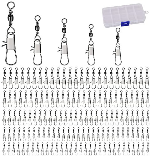 Gotetiso 150 Stück Angel Wirbel Set Wirbel Angeln Angel Kugellager Croch Wirbelsortiment Fishing Dreifach Wirbel Sortiment Angelwirbel Inklusive Sortier Box Angel Zubehör 6# 8# 10# 12# 14#