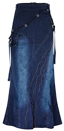 Sjöjungfrukjol lång – jeanskjol dam lång stretch maxikjol – jeanskjolar sommar denimkjolar vintage blå klänning stora storlekar A-linje långa svängkjolar pennkjol/sommarkjol/omlottkjol, Mörkblå, L