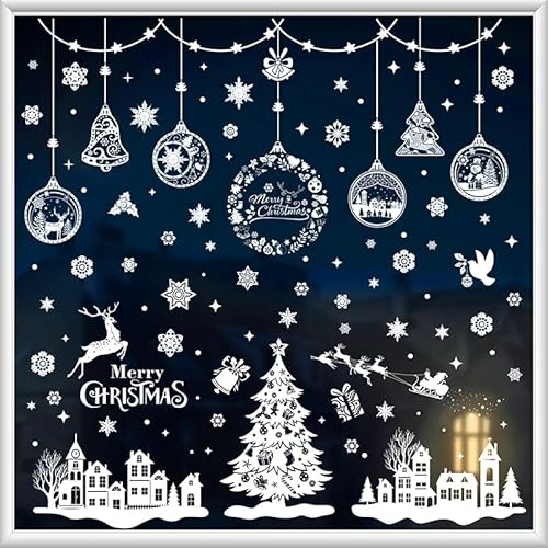 Vordpe 244 Pezzi Adesivi per Finestre di Natale Autoadesivi, Decorazione con Fiocchi di Neve per Vetri, PVC Decorazione Natalizia per Finestre Inverno per Natale (B)