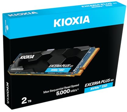 KIOXIA EXCERIA PLUS G3 SSD 2TB - M.2 2280 PCIe Gen4 4.0 NVMe 1.4, Read/Write Speed up to 5000/3900 MB/s, Internal Drive for Notebook/Laptop, Desktop PC, Gaming, Gamers and Video Editors (LSD10Z002TG8)