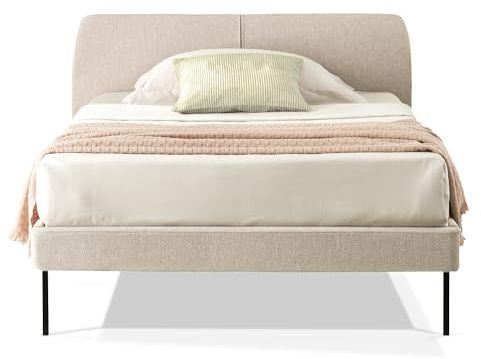 EVERGREENWEB Letto Piazza e mezzo in doghe in legno e testata quadrata stondata| facile da montare, Letto di Design | Colore Beige |Mod. Tokio