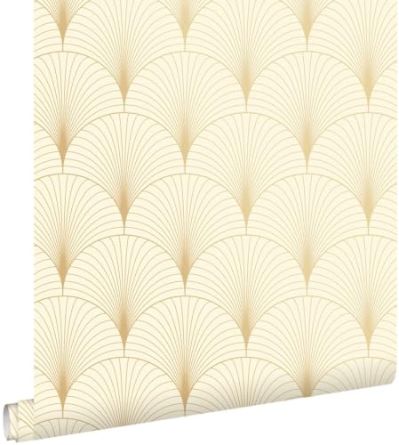 ESTAhome tapet art deco beige och guld 53 cm x 10.05 m