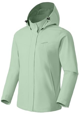 Pioneer Camp Giacca antipioggia da donna, impermeabile, leggera, traspirante, antivento, con cappuccio rimovibile, verde menta, M