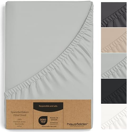 Hausfelder Spannbettlaken 160x200 40 cm Hoch Boxspringbett, Jersey Baumwolle Spannbetttuch 140x200 bis 160x200 cm Matratzenhöhe 40cm, Bettlaken 160 x 200 x 40, Grau
