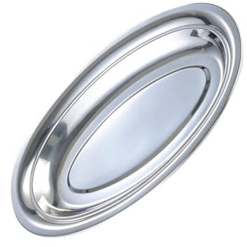 Garneck Piatto Basso in Acciaio Inossidabile Non Attrattivo 28 Cm Per Pesce e Vermicelli, Vassoio Da Portata Resistente Per Catering e Feste