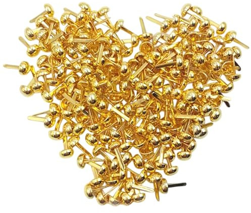 SDFLKAE 100 Stück Gold Mini Brads Musterbeutelklammern, Klammern Metall Scrapbooking Musterklammern, Rundkopfklammern, Metall-Clip für Schule Büro Papier Briefklammern Basteln Handwerk DIY