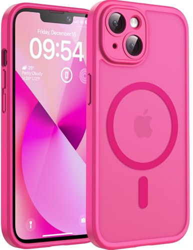 TOCOL für iPhone 13 Hülle für Magsafe, Vollständiger Kameraschutz Stoßfest Kratzfest Transluzente Rückseite Magnetisch Handyhülle für iPhone 13 Case, Heißes Rosa