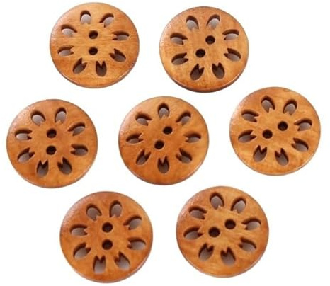 Knapp 18 mm 30 st ihåliga krysantemumformade träknappar söta runda mörkbruna mönsterknappar för kläder gör-det-själv klädtillbehör knappar (E, 20 mm 50 st)