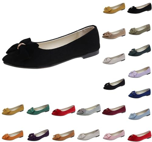 Generisch Ballerine da donna con suola traspirante, morbida, in finta pelle scamosciata, piatta, elegante, con supporto metatarso, suola leggera, flessibile, per il lavoro, Nero , 37 EU