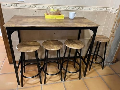 Breakfast Bar Table And Stools Set Vintage Industrial Style Kitchen Furniture 4 Seater Tall Rustic Dining Counter Height Chairs 5 Piece Modern Space Saver Room