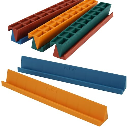 NiToy Dominohållare i silikon, set med 8, 25 x 3 cm x 3 cm dominohållare/brickor 3 lutningsalternativ för mexikansk tåg kycklingfot och andra dominospel, dubbla 6 tillbehör, 4 färger (domino ingår
