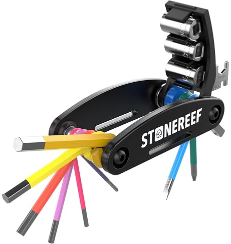 16-in-1 Fahrrad Multitool – CRV Werkzeug mit Sechskantschlüssel 2–6 mm, Steckschlüssel 8/9/10 mm, Kreuz & Schlitz Schraubendreher, Maulschlüssel 8/10/15 mm – Fahrrad Werkzeugset für MTB & Rennrad