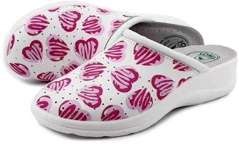 JOMIX Zuecos Trabajo Mujer Zapatillas Sanitario Ligeros con Suela Antideslizante y Plantilla Confort para Limpieza Cocina y Comercio Interior ITD2210 Corazones 37