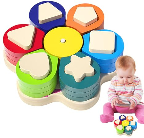 Gioco degli Incastri in Legno | da Abbinare,Gioco di Incastro Forme Geometriche,Giochi Educativi Precoce Apprendimento Riconoscimento Forme Geometriche E Colori Per Bambini